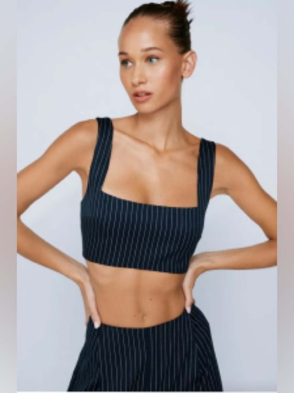 Aqua Tailored Pinstripe Cropped Tank Top